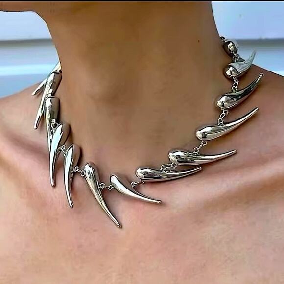 Stainless Steel Spiked Silver Choker Necklace Punk Retro - Picture 4 of 6